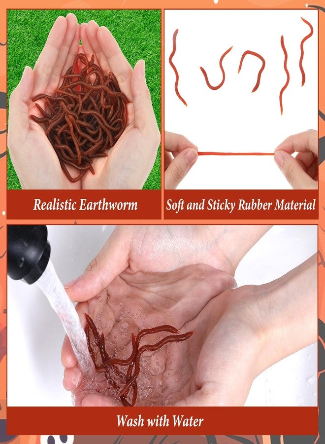 Matwsec 50 Pcs Fake Worms Soft Lure Trout Worm Earthworm 3.35 in Faux Lifelike Stretchy Rubber Earthworms Trick Toy Fishing Lures Baits for Halloween Sensory Bin April Fool's Day Party - Image 3